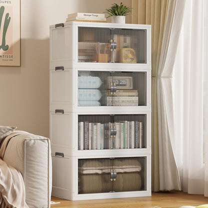 SAILUN 145Gal/580Qt Stackable Storage Bins Folding Collapsible Storage Bins with a Lid, Closet Organizers and Storage,White 26" W x 17" D x 71" H