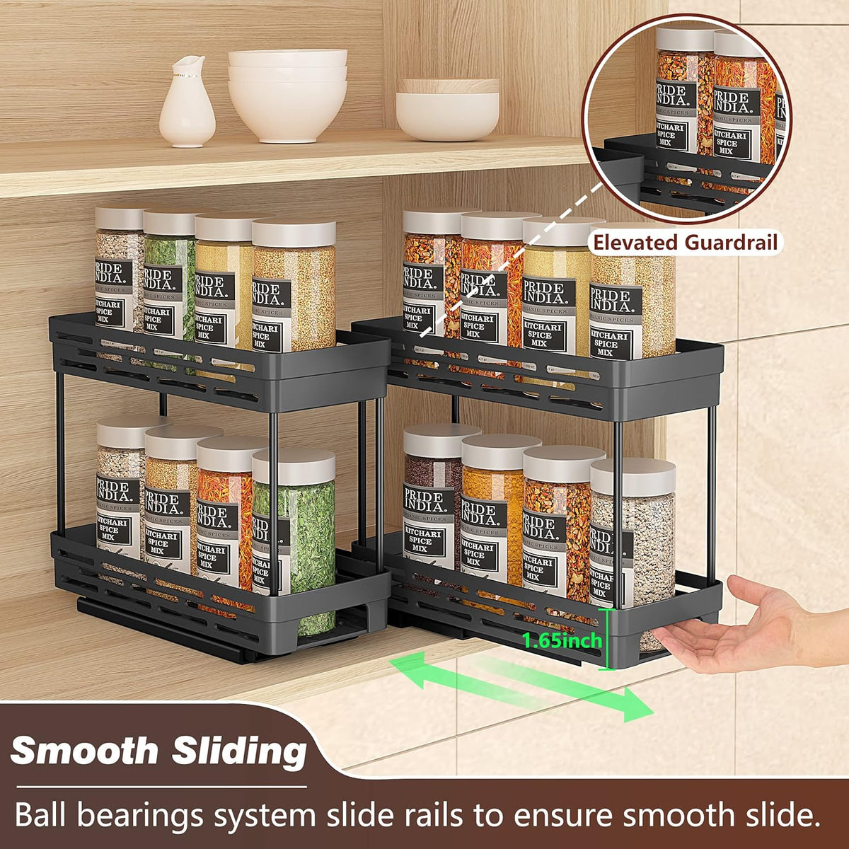 Pull Out Spice Rack Organizer for Cabinet, Slide Out Spice Racks Organizer, Spice Cabinet Organizers, Cabinet Size Need:12'' Highx11'' Deepx5'' Wide,Hold 10 Spice Jar Each Tier-2Tier, Black
