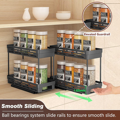 Pull Out Spice Rack Organizer for Cabinet, Slide Out Spice Racks Organizer, Spice Cabinet Organizers, Cabinet Size Need:12'' Highx11'' Deepx5'' Wide,Hold 10 Spice Jar Each Tier-2Tier, Black