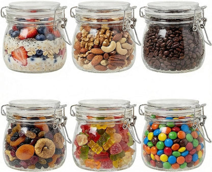 17oz Airtight Glass Jars, 6 Pack Clamp Lid Canisters, Small Food Storage Containers for Spices, Nuts, Snacks, Canning Jar for Jams & Pickling, Pantry Organization