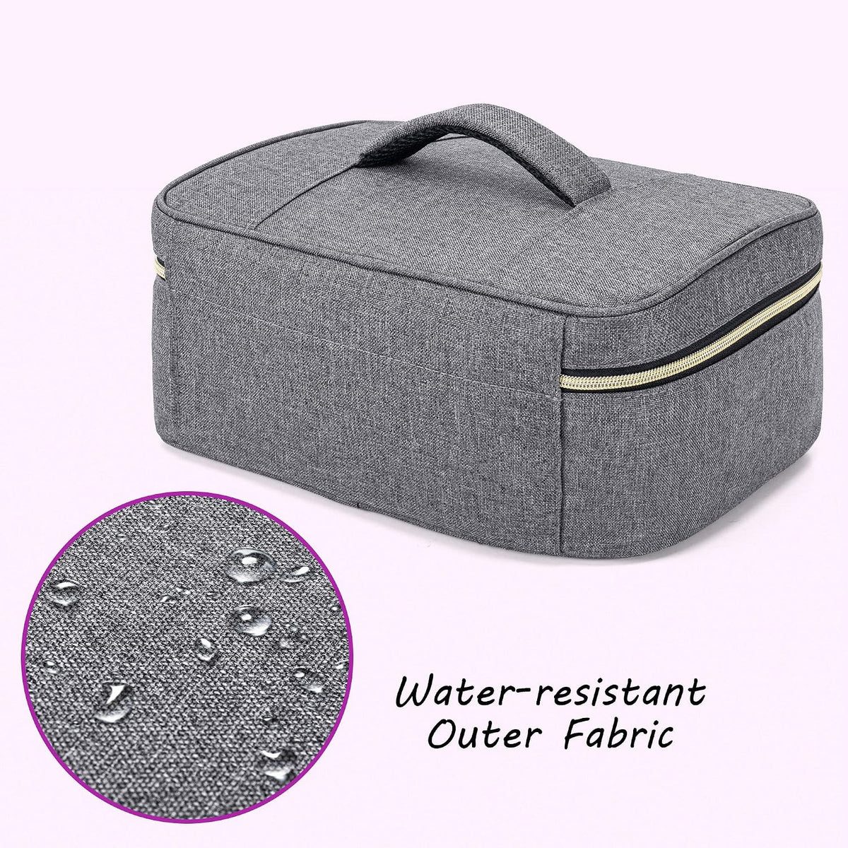 CURMIO Essential Oil Storage Case for 40 Bottles (5ml-30ml), Essential Oils Organizer Case with 2 Detachable Visible Pouches and Portable Handle, Patented Design, Gray (Bag Only)