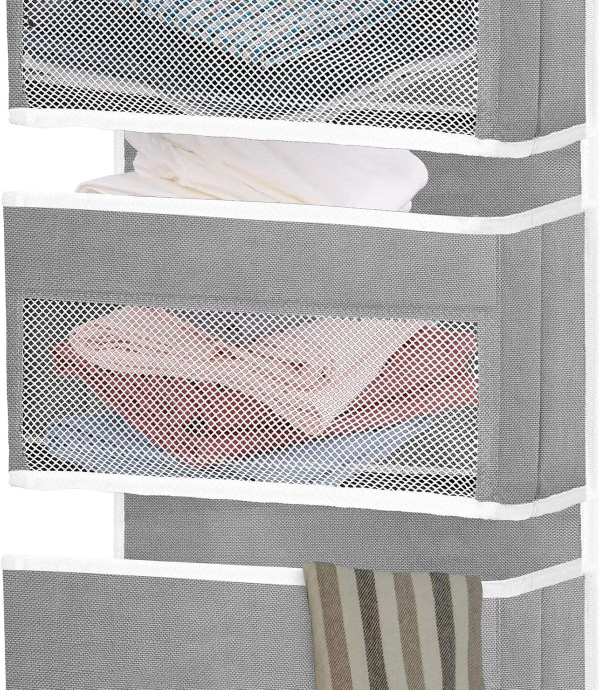 Over The Door Organizer with LifetimeWarranty, 4 Shelves & 4 Side Pockets, Large Storage Rack Holds 44lb, Heavy-Duty Reinforced Mesh Shelf for Bathroom, Closet, Toy Organization, Shoes, Towels, Grey