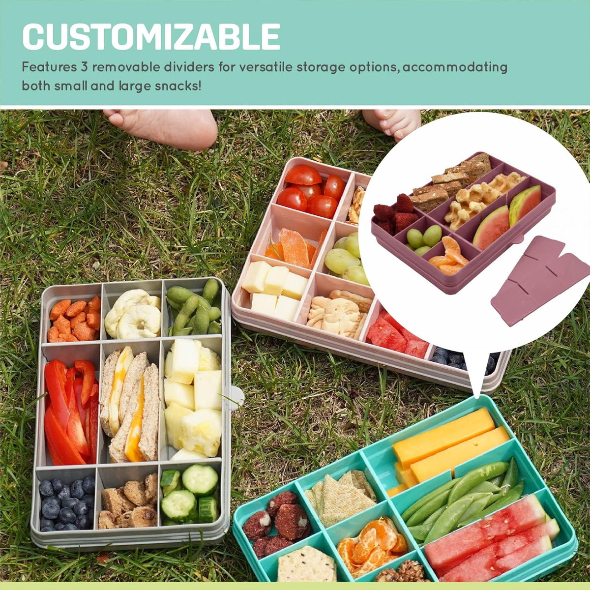 melii Snackle Box |12-Compartment Snack Container with Removable Dividers, BPA-Free Food Storage for Travel, School & On-the-Go Snacks, Kids & Family Organizer (Grey)