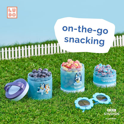 Whiskware Bluey Stackable Snack Containers for Babies, Toddlers, and Kids, 3 Stackable Snack Cups for School and Travel, Cupholder Friendly, Bluey and Bingo! Let’s Do This!