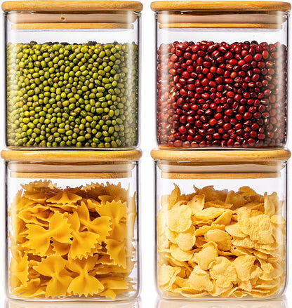 Extra Large Square Glass Flour & Sugar Storage Containers with Airtight Lids, 168 floz - Glass Jars with Bamboo Lids for Pantry, Air tight Food Storage Containers for Cereal, Pasta, Rice