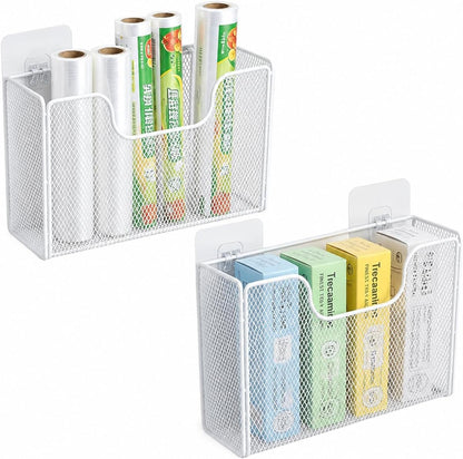 2 Pack Aluminum Foil Organizer, Kitchen Wrap Organizer for Plastic Wrap, Foil, Wax Paper and Food Storage Bags, Wall Mounted Iron Wire Rack for Cabinet Door, Pantry and Kitchen Storage