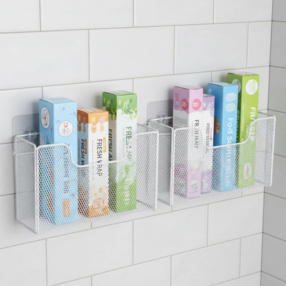 2 Pack Aluminum Foil Organizer, Kitchen Wrap Organizer for Plastic Wrap, Foil, Wax Paper and Food Storage Bags, Wall Mounted Iron Wire Rack for Cabinet Door, Pantry and Kitchen Storage