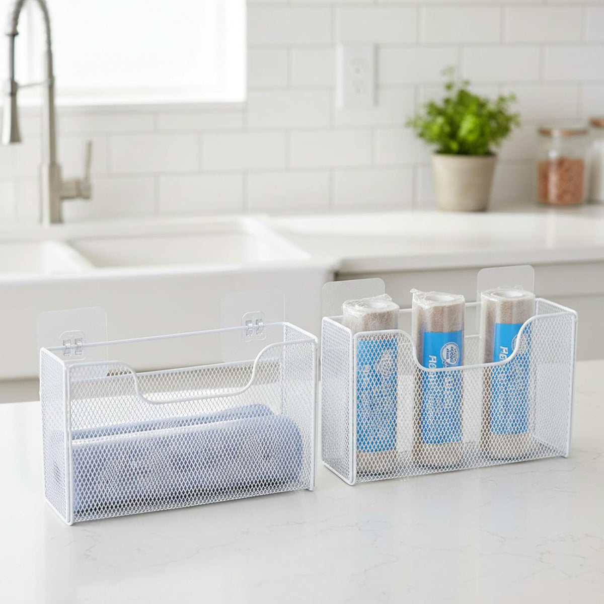 2 Pack Aluminum Foil Organizer, Kitchen Wrap Organizer for Plastic Wrap, Foil, Wax Paper and Food Storage Bags, Wall Mounted Iron Wire Rack for Cabinet Door, Pantry and Kitchen Storage