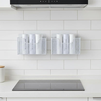 2 Pack Aluminum Foil Organizer, Kitchen Wrap Organizer for Plastic Wrap, Foil, Wax Paper and Food Storage Bags, Wall Mounted Iron Wire Rack for Cabinet Door, Pantry and Kitchen Storage