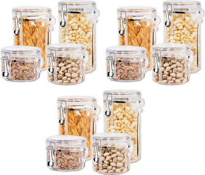 Oggi Clear Canister Set with Clamp Lids & Spoons - Airtight Food Storage Containers, Ideal for Kitchen & Pantry Storage of Bulk, Dry Food Including Flour, Sugar, Coffee, Rice, Tea, Spices & Herbs