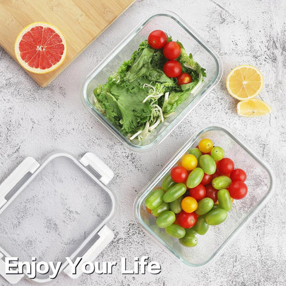 HOMBERKING Borosilicate Glass Meal Prep Containers with Locking Lids, Glass Food Storage Containers Set, Airtight Lunch Bento Boxes, BPA-Free & Leak Proof, 36oz & 14oz, Freezer, Oven Safe