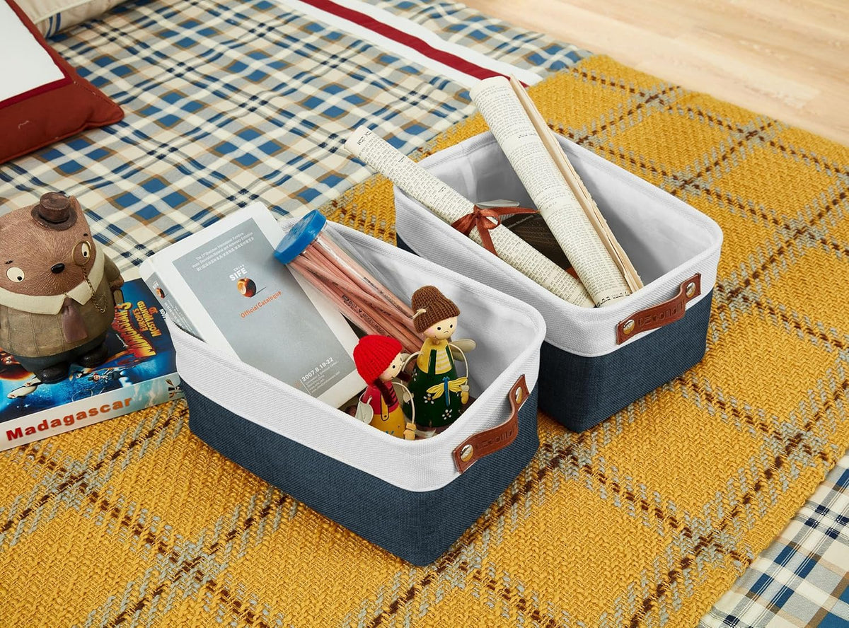 DECOMOMO Storage Bins, Large Fabric Storage Baskets for Shelves, Decorative Linen Closet Organizer, 15 x 11 x 9.5 inches (Beige & White, 3 Pack)