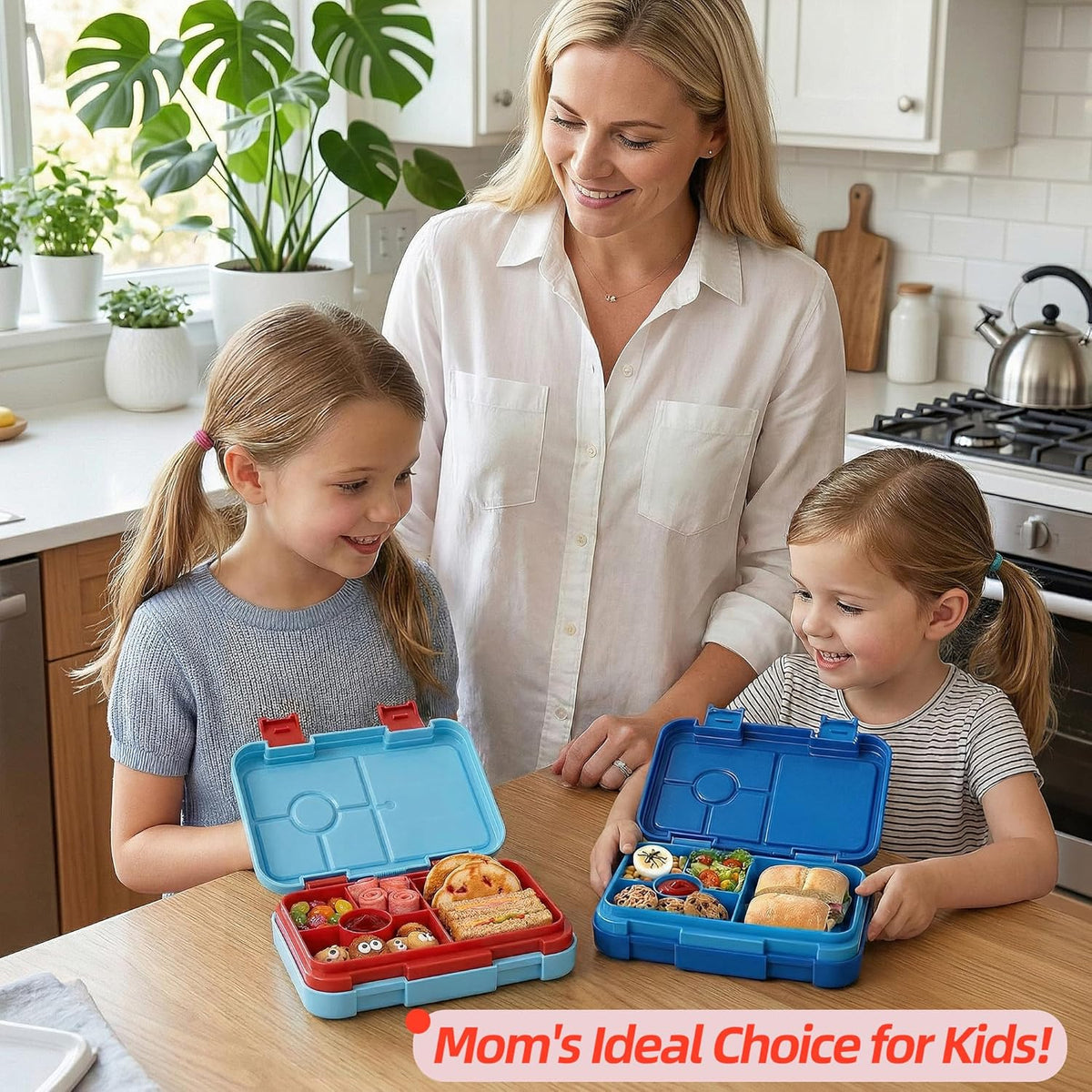 Bento Lunch Box for Kids, 6 Compartments BPA Free, Dishwasher Safe Back to School Snack Bento Lunch Containers Boxes, Ideal Portion Sizes for On-the-Go Meal, Ages 3+, School, Green Patterned