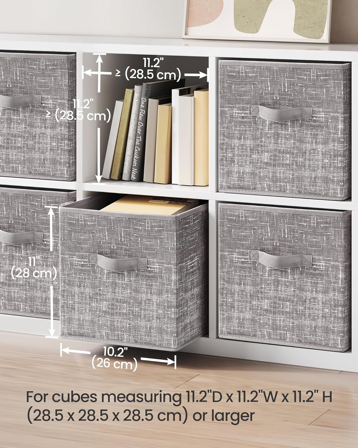 SONGMICS Storage Cubes, 11-Inch Non-Woven Fabric Bins with Double Handles, Set of 6, Closet Organizers for Shelves, Foldable, for Clothes, Cattail Gray UROB26LG
