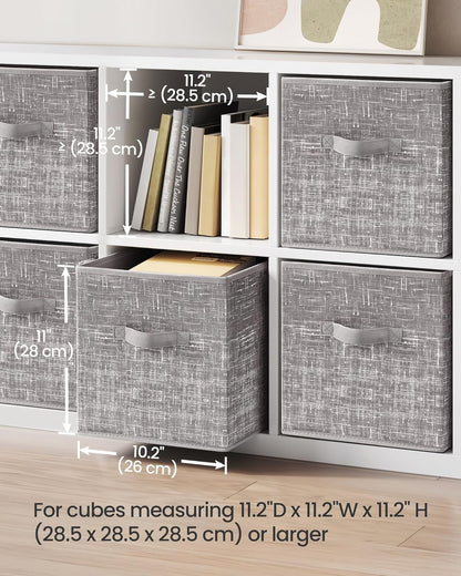 SONGMICS Storage Cubes, 11-Inch Non-Woven Fabric Bins with Double Handles, Set of 6, Closet Organizers for Shelves, Foldable, for Clothes, Cattail Gray UROB26LG