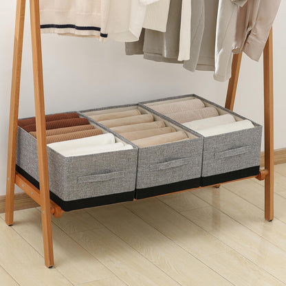 Linen Folding Storage Bins, 3 Pack Large Storage Baskets, Washable, Clothing Storage Bins with Handle, Closet Organizer for Storage Sweater,Sheets(Beige, 18½"x11 x8½)