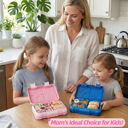 Bento Lunch Box for Kids, 6 Compartments BPA Free, Dishwasher Safe Back to School Snack Bento Lunch Containers Boxes, Ideal Portion Sizes for On-the-Go Meal, Ages 3+, School, Green Patterned
