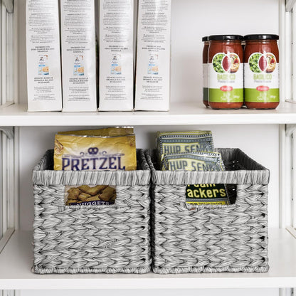 GRANNY SAYS Wicker Storage Baskets for Shelves, Wicker Baskets for Organizing, Waterproof Woven Basket for Pantry, Rectangle Basket for Shlef, Brown, 2-Pack