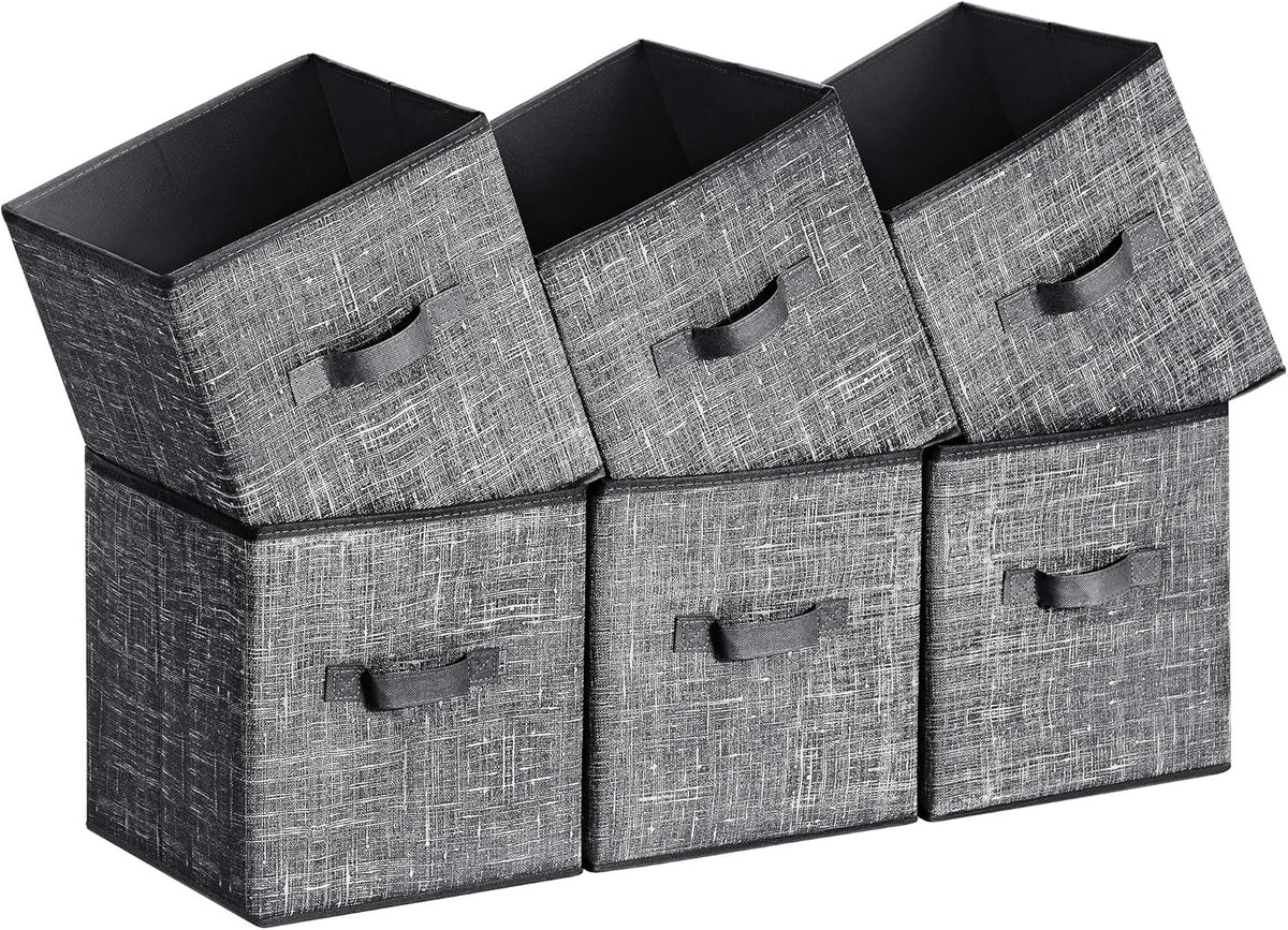 SONGMICS Storage Cubes, 11-Inch Non-Woven Fabric Bins with Double Handles, Set of 6, Closet Organizers for Shelves, Foldable, for Clothes, Cattail Gray UROB26LG