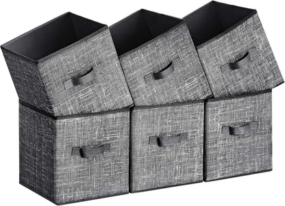 SONGMICS Storage Cubes, 11-Inch Non-Woven Fabric Bins with Double Handles, Set of 6, Closet Organizers for Shelves, Foldable, for Clothes, Cattail Gray UROB26LG