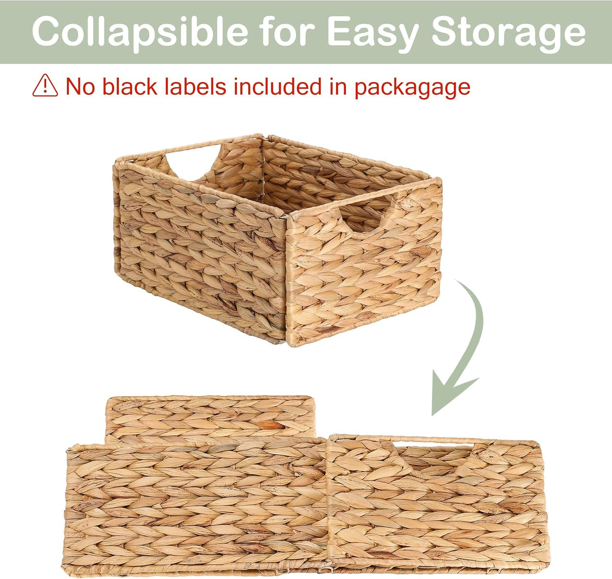 Water Hyacinth Pantry Baskets Set of 4, 12.5 x 9.5 x 6in Hanging Wicker Storage Baskets for Shelves, Pantry Baskets, Bathroom Shelves Storage Basket