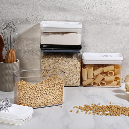 Felli Flip Tite Storage Container with Built-In Spoon & Airtight Lid 5” Large-M Ring Flip Top, Stackable Acrylic Canister for Sugar Flour Powder, Kitchen Pantry Organizer (1.8qt), 2 spoons