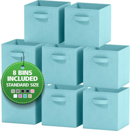 Storage Cubes Pack Of 8 - Standard Size Cube Storage Bin 10.5x10.5x11 With Dual Handles For Easy Carrying- Fabric Storage Bins Collapsible (Black)