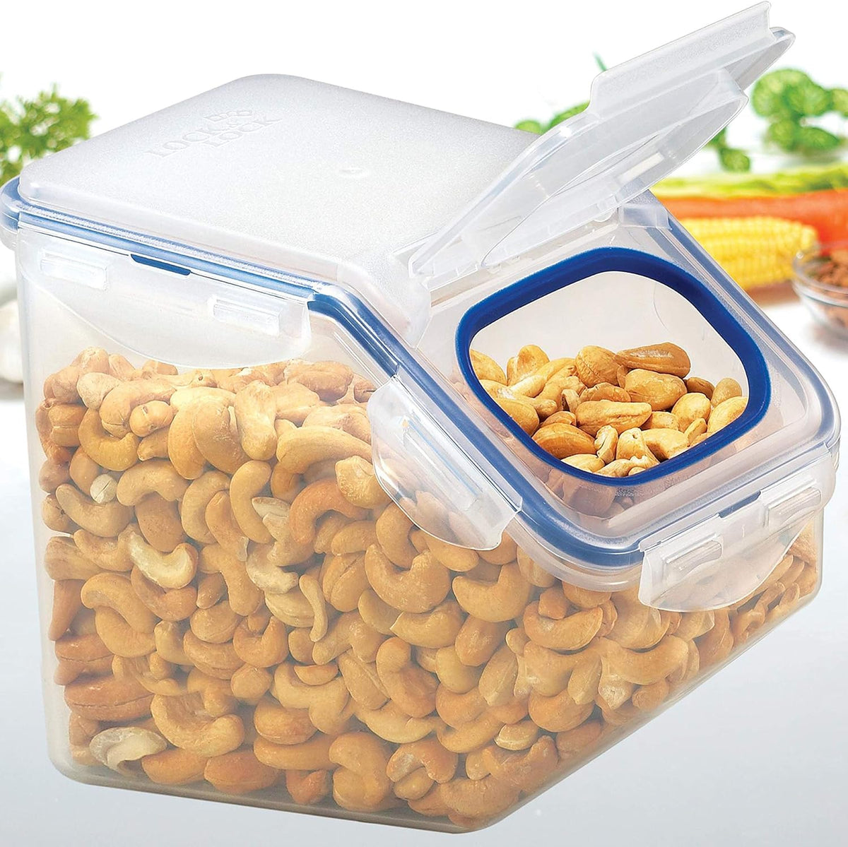 LOCK & LOCK Easy Essentials Food lids (flip-top) / Pantry Storage/Airtight containers, BPA Free, top-16.5 Cup-for Cereal, Clear
