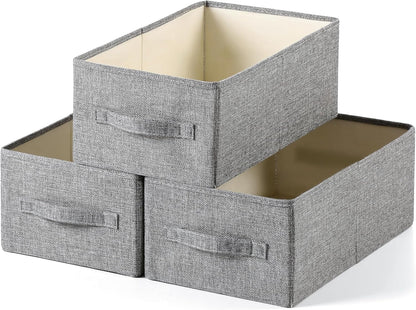 Linen Folding Storage Bins, 3 Pack Large Storage Baskets, Washable, Clothing Storage Bins with Handle, Closet Organizer for Storage Sweater,Sheets(Beige, 18½"x11 x8½)