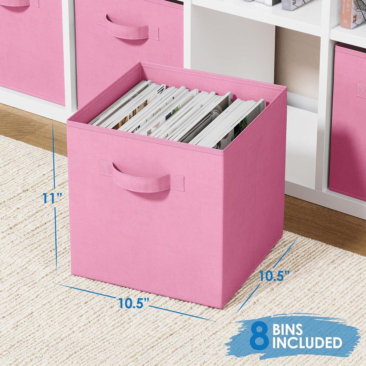 Storage Cubes Pack Of 8 - Standard Size Cube Storage Bin 10.5x10.5x11 With Dual Handles For Easy Carrying- Fabric Storage Bins Collapsible (Black)