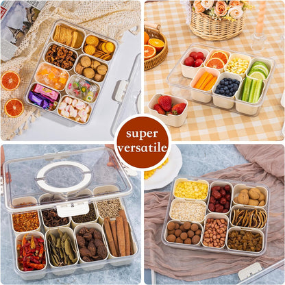 WACOI Divided Snack Serving Tray with Lid and Handle travel Snackle Box Charcuterie Container Portable Storage Organizer for Candy, Fruits, Nuts, Snacks 1Pack White