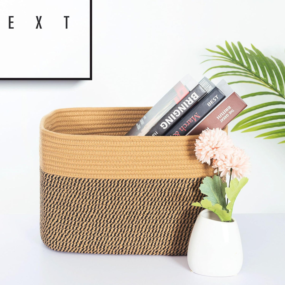 MINTWOOD Design 3-Pack Decorative Woven Storage Baskets for Shelves, Cube Bin Box for Organizing Books, Shoes, Dog Toys, Pantry Closet and Living Room Organizer, Oatmeal Brown