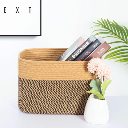 MINTWOOD Design 3-Pack Decorative Woven Storage Baskets for Shelves, Cube Bin Box for Organizing Books, Shoes, Dog Toys, Pantry Closet and Living Room Organizer, Oatmeal Brown