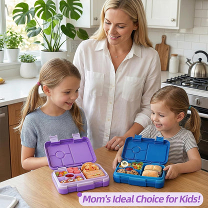 Bento Lunch Box for Kids, 6 Compartments BPA Free, Dishwasher Safe Back to School Snack Bento Lunch Containers Boxes, Ideal Portion Sizes for On-the-Go Meal, Ages 3+, School, Green Patterned