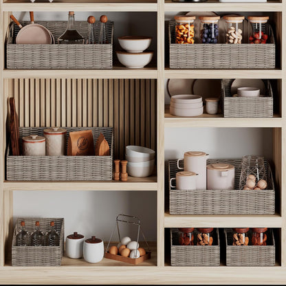 Rattan Storage Baskets, Handwoven Wicker Storage Bins with Built-in Handles, Storage Container Baskets for Shelves, Bedroom, Bathroom, Laundry Room or Kitchen(Natural)