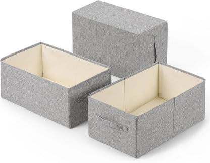 Linen Folding Storage Bins, 3 Pack Large Storage Baskets, Washable, Clothing Storage Bins with Handle, Closet Organizer for Storage Sweater,Sheets(Beige, 18½"x11 x8½)