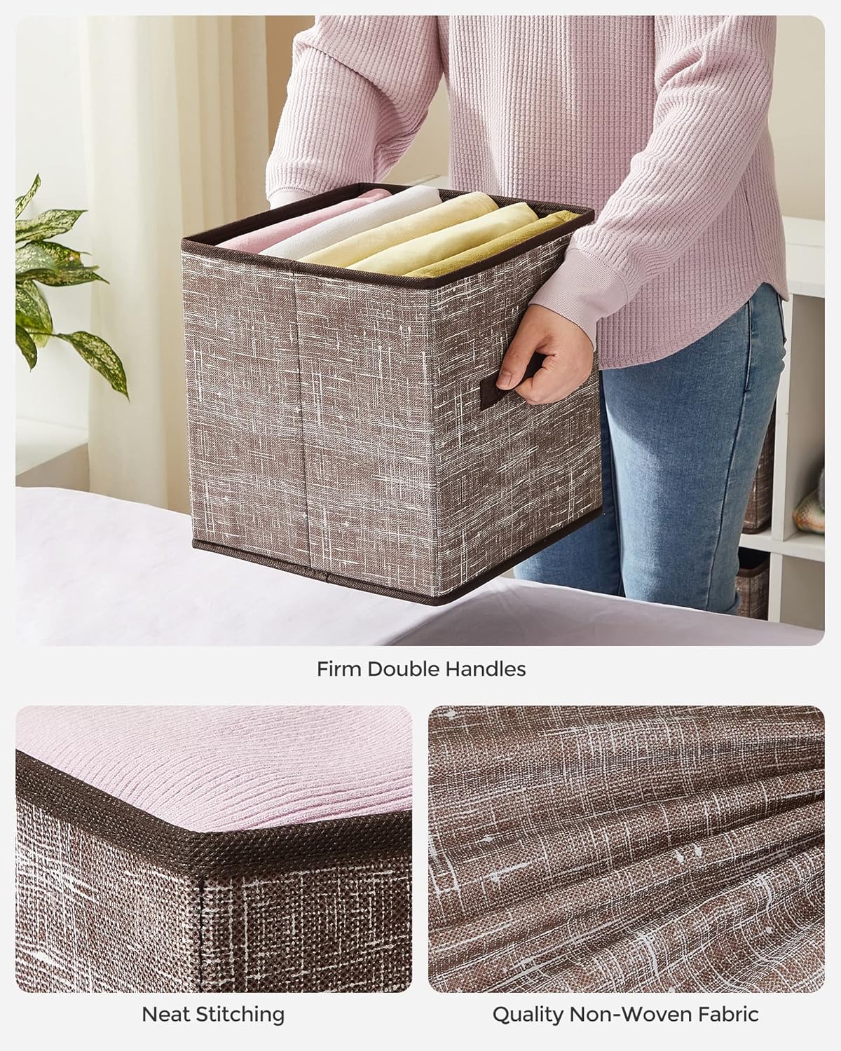 SONGMICS Storage Cubes, 11-Inch Non-Woven Fabric Bins with Double Handles, Set of 6, Closet Organizers for Shelves, Foldable, for Clothes, Cattail Gray UROB26LG