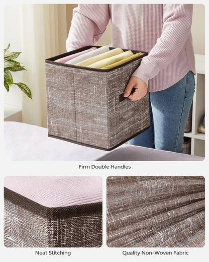 SONGMICS Storage Cubes, 11-Inch Non-Woven Fabric Bins with Double Handles, Set of 6, Closet Organizers for Shelves, Foldable, for Clothes, Cattail Gray UROB26LG