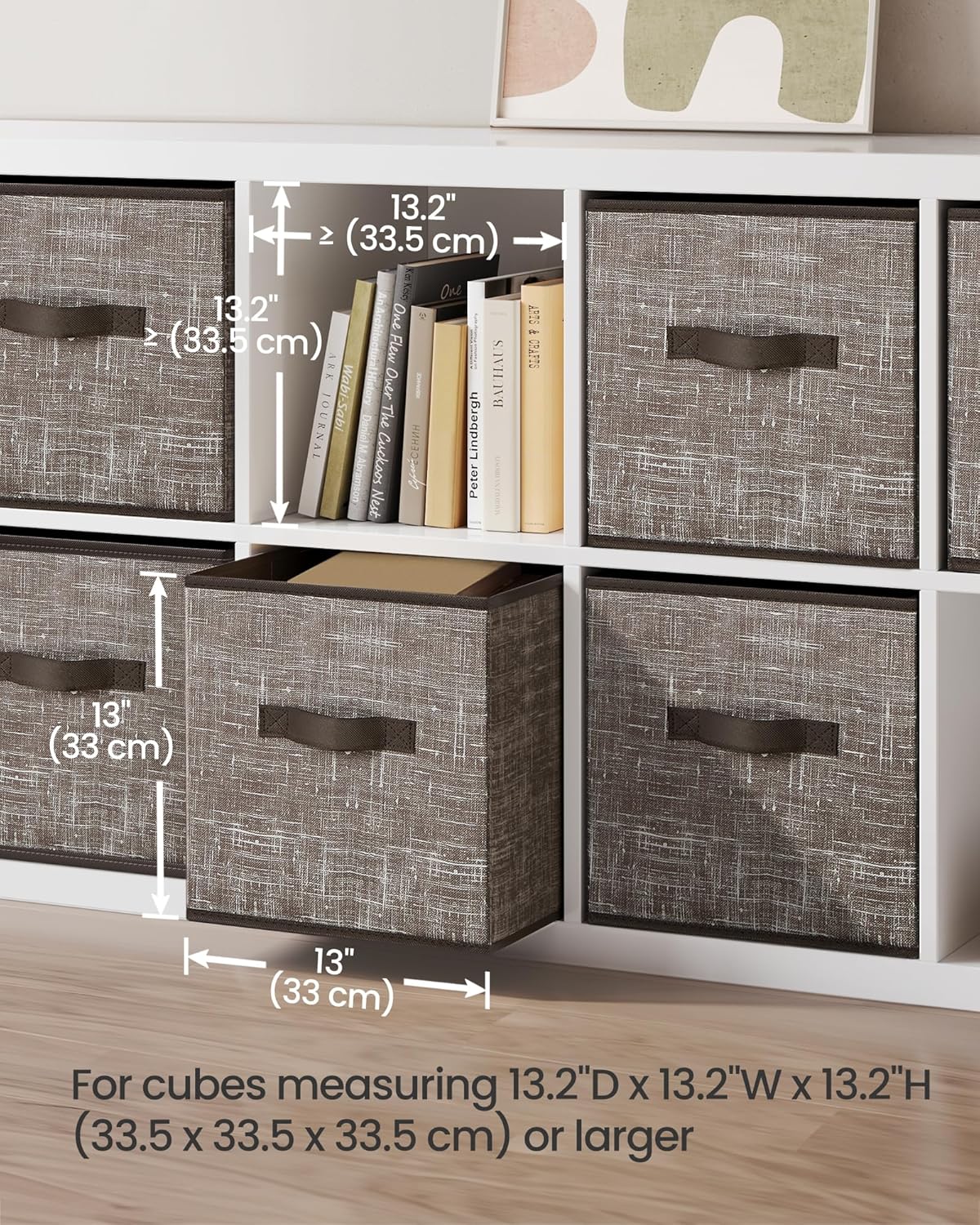 SONGMICS Storage Cubes, 11-Inch Non-Woven Fabric Bins with Double Handles, Set of 6, Closet Organizers for Shelves, Foldable, for Clothes, Cattail Gray UROB26LG