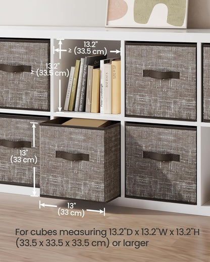 SONGMICS Storage Cubes, 11-Inch Non-Woven Fabric Bins with Double Handles, Set of 6, Closet Organizers for Shelves, Foldable, for Clothes, Cattail Gray UROB26LG