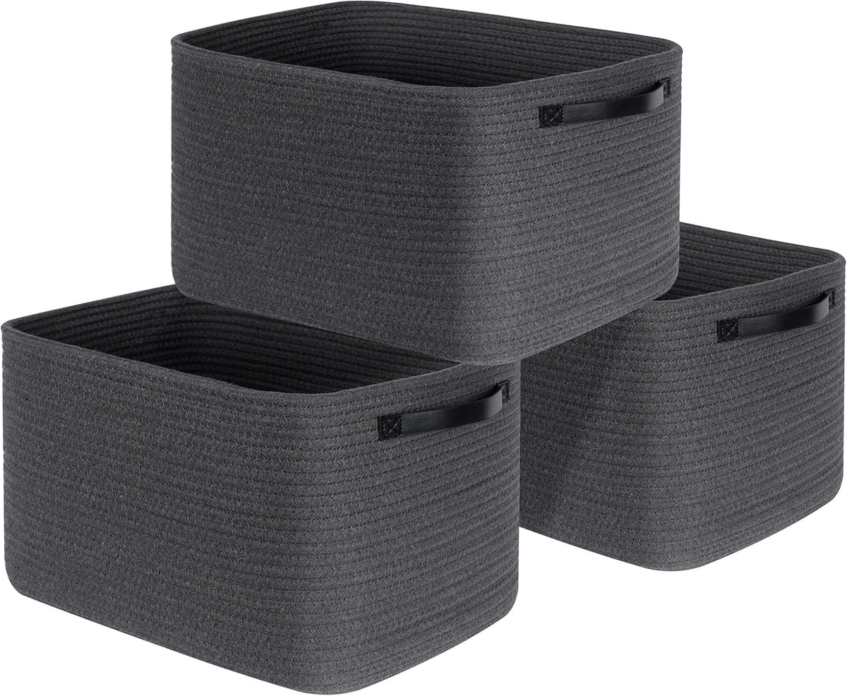 MINTWOOD Design 3-Pack Decorative Woven Storage Baskets for Shelves, Cube Bin Box for Organizing Books, Shoes, Dog Toys, Pantry Closet and Living Room Organizer, Oatmeal Brown