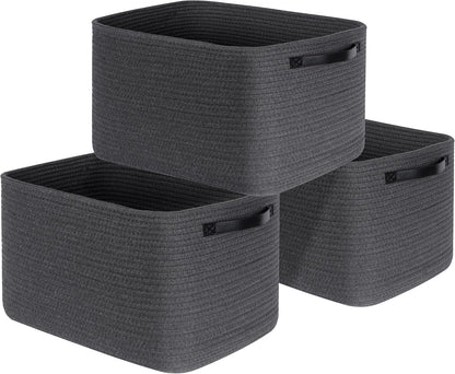 MINTWOOD Design 3-Pack Decorative Woven Storage Baskets for Shelves, Cube Bin Box for Organizing Books, Shoes, Dog Toys, Pantry Closet and Living Room Organizer, Oatmeal Brown