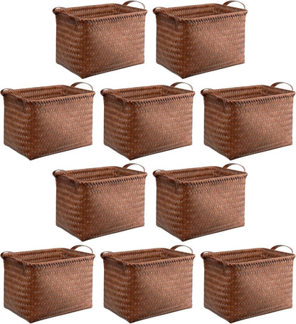 BROWNLILY Handwoven Clothes Basket Laundry Hampers Large Wicker Storage Baskets for Shelves Blankets Closet Storage Bins Car Bedroom Bathroom Organizers and Storage Bath (Pack of 4, Brown)