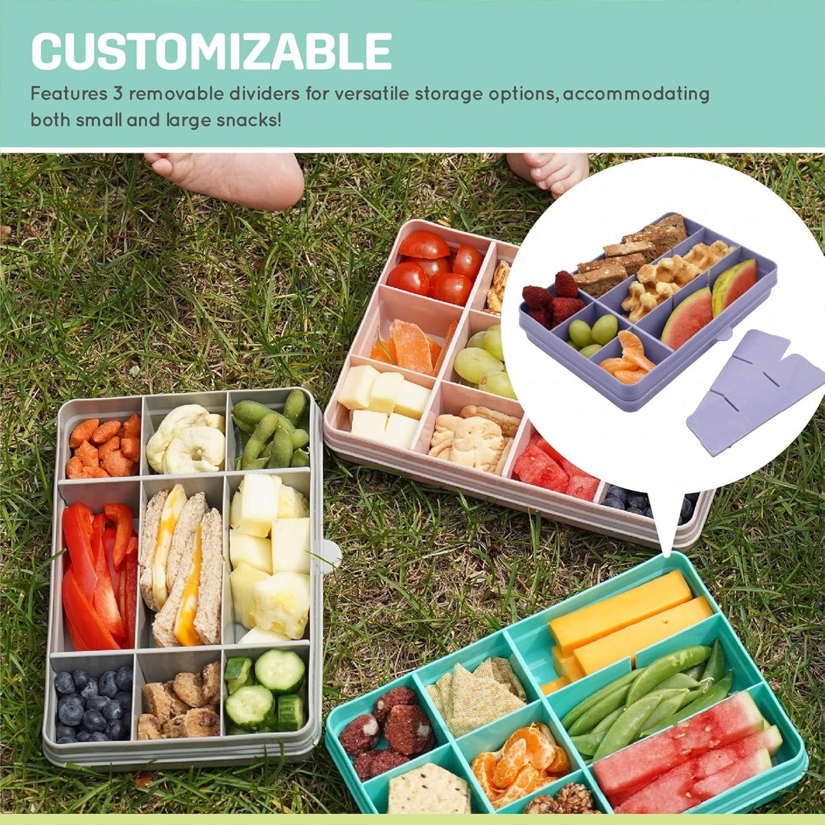 melii Snackle Box |12-Compartment Snack Container with Removable Dividers, BPA-Free Food Storage for Travel, School & On-the-Go Snacks, Kids & Family Organizer (Grey)