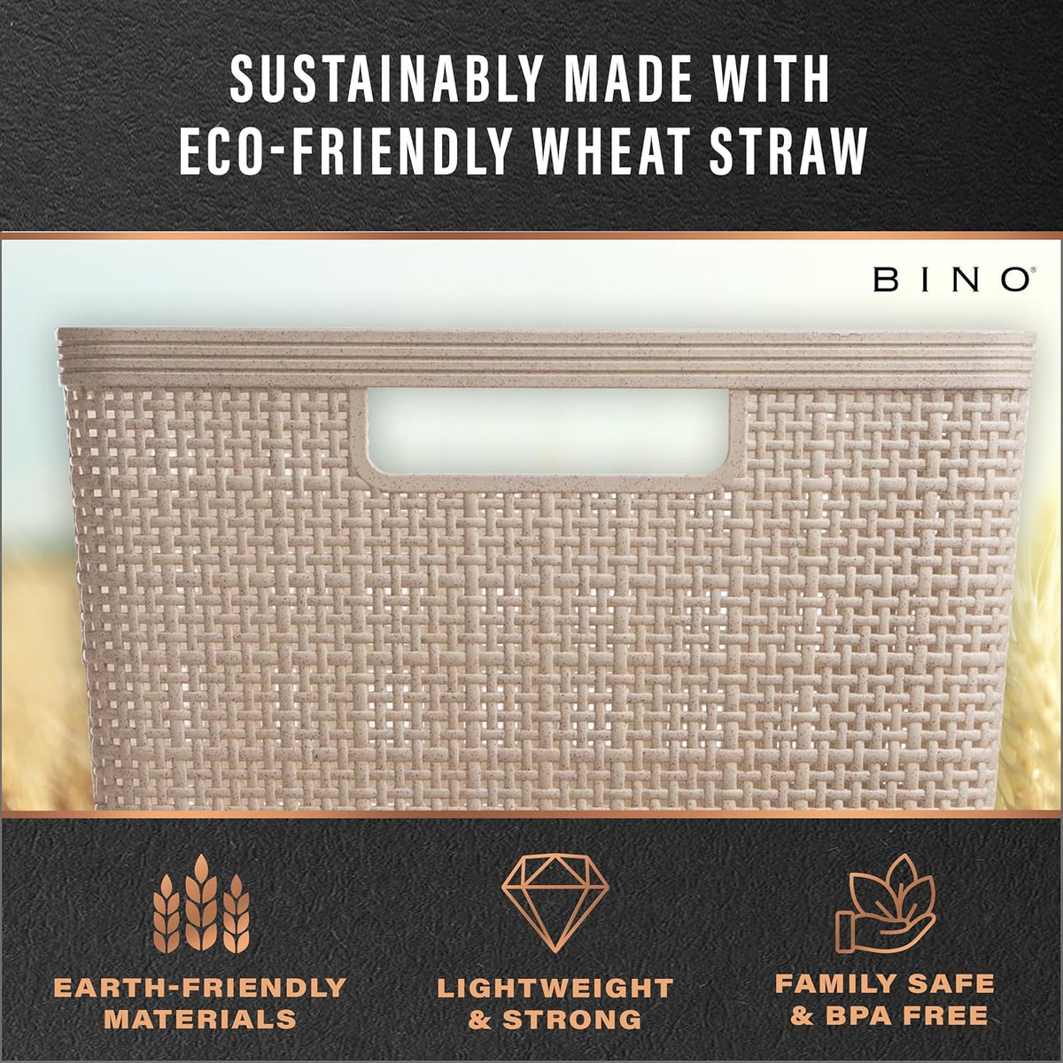 BINO | Woven Plastic Basket | Small (Natural), 5-Pack | THE JUTE COLLECTION | Home Organization, Space - Saving Storage, Stylish Design | Jute Basket | Plastic Storage Basket