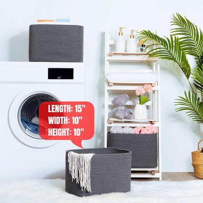 MINTWOOD Design 3-Pack Decorative Woven Storage Baskets for Shelves, Cube Bin Box for Organizing Books, Shoes, Dog Toys, Pantry Closet and Living Room Organizer, Oatmeal Brown