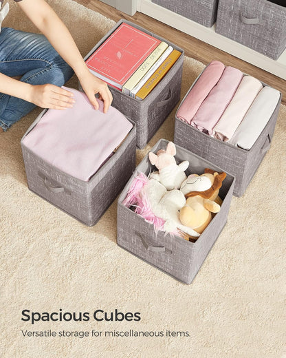 SONGMICS Storage Cubes, 11-Inch Non-Woven Fabric Bins with Double Handles, Set of 6, Closet Organizers for Shelves, Foldable, for Clothes, Cattail Gray UROB26LG