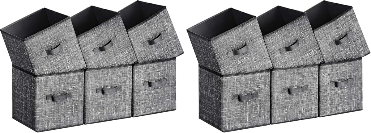 SONGMICS Storage Cubes, 11-Inch Non-Woven Fabric Bins with Double Handles, Set of 6, Closet Organizers for Shelves, Foldable, for Clothes, Cattail Gray UROB26LG