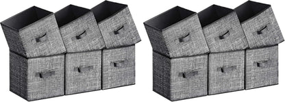 SONGMICS Storage Cubes, 11-Inch Non-Woven Fabric Bins with Double Handles, Set of 6, Closet Organizers for Shelves, Foldable, for Clothes, Cattail Gray UROB26LG