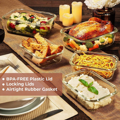 8 Cups/ 63 Oz 4 Piece (2 containers + 2 Lids) Large Glass Food Storage/ Baking Containers with Locking Lids . Ideal for Storing food, vegetables or fruits. BPA Free & Leak Proof -Microwave, Oven Safe
